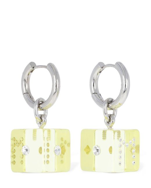 Marni White Resin Earrings W/ Dice & Crystal