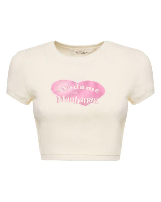 CANNARI CONCEPT Pink Printed Cropped Cotton T-Shirt