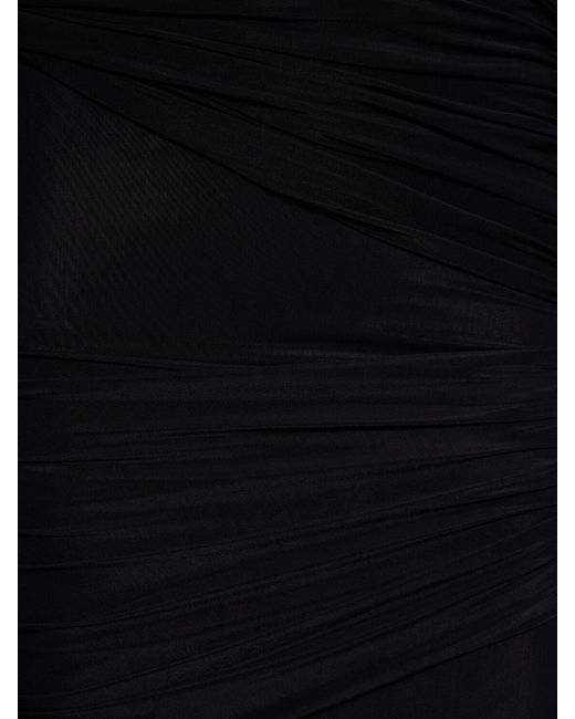 Blumarine Black Draped Stretch Tech Midi Dress W/Bow