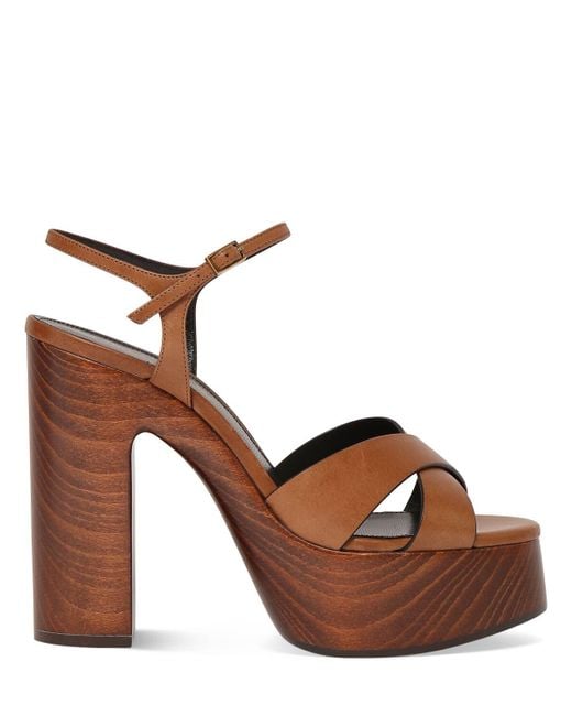 Saint Laurent Brown 85mm Bianca Leather Platform Sandals
