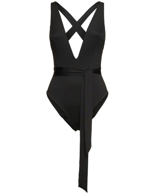 Max Mara Black Cristel Jersey V Neck One Piece Swimsuit