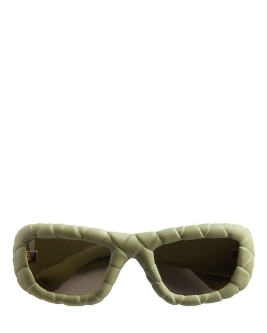 Bottega Veneta Green Intrecciato Rectangular Sunglasses