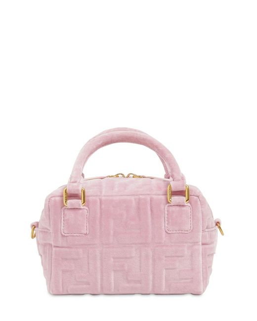 Fendi Pink Mini Boston Embossed Ff Velvet Bag