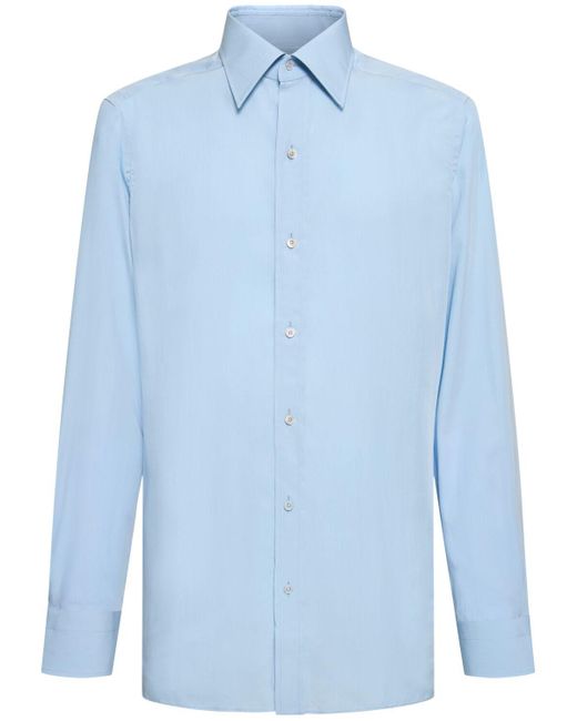 Tom Ford Blue Slim Fluid Silk Blend Shirt for men