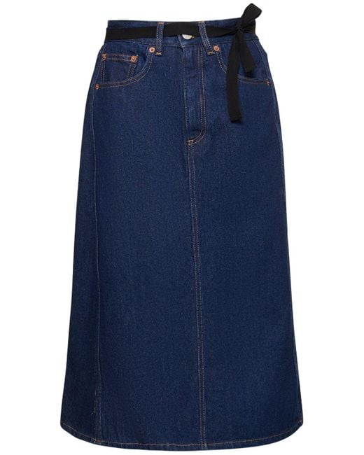 MM6 by Maison Martin Margiela Blue Asymmetric Cotton Denim Midi Skirt