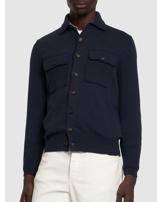 Brunello Cucinelli Blue Cotton Overshirt Cardigan for men