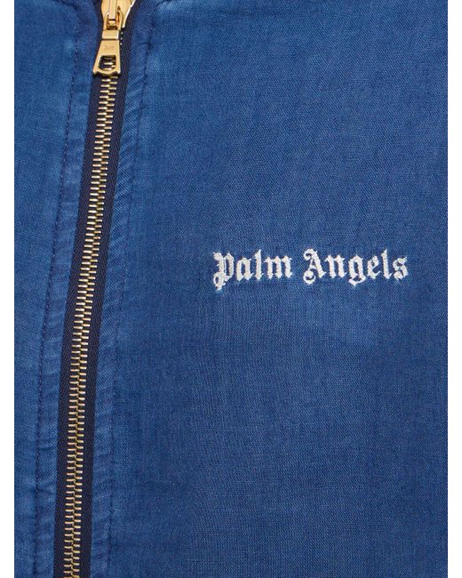 Palm Angels Blue Cotton Chambray Bomber Track Jacket