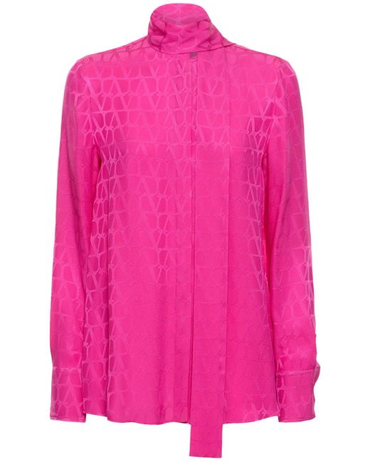 Valentino Pink Hemd Aus Seidenjacquard Mit Logo Und Schal