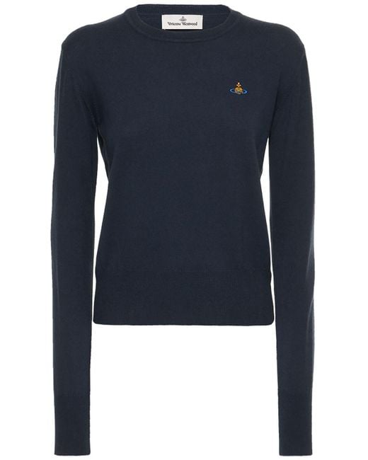 Vivienne Westwood Bea Cotton & Cashmere Knit Logo Sweater in Navy (Blue ...