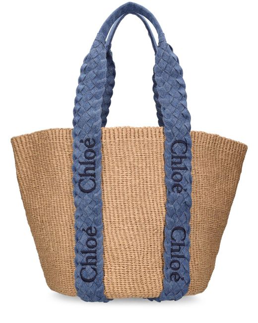 Chloé Blue Large Woody Raffia & Tote Bag