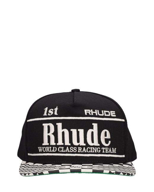 Rhude Black Finishline Logo Cotton Blend Cap for men