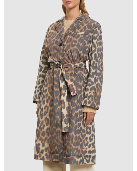 Abrigo de pecho individual con estampado de leopardo Ganni de color Brown