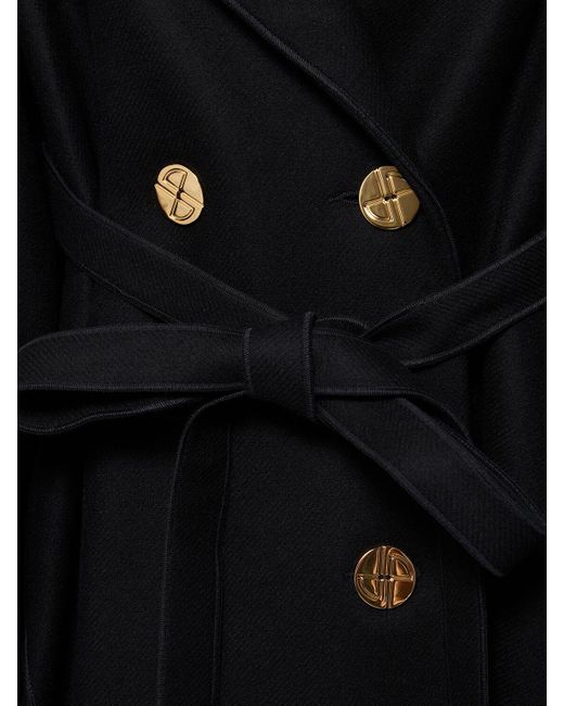 Patou Black Wool Belted Double Breasted Trench Coat