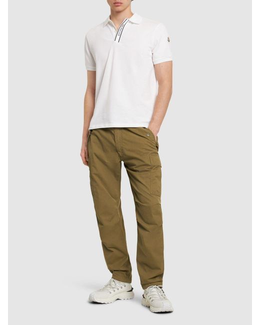 Moncler White Logo Cotton Polo Shirt for men