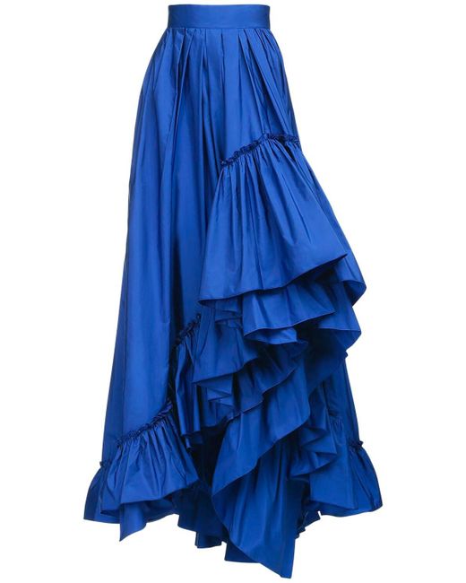 Max Mara Blue Asymmetric Ruffled Taffeta Skirt