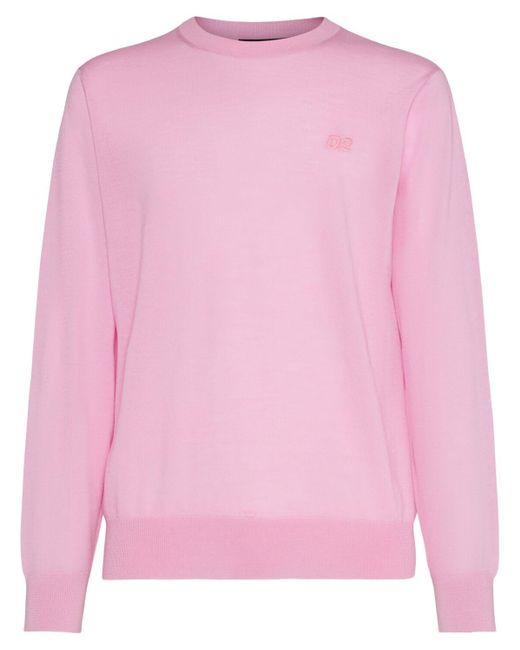 DSquared² Pink Monogram Wool Crewneck Sweater for men