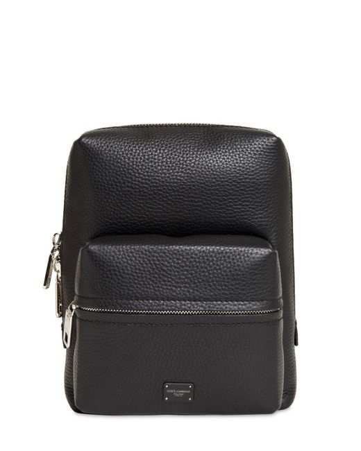 Dolce & Gabbana Black Logo Label Leather Backpack for men