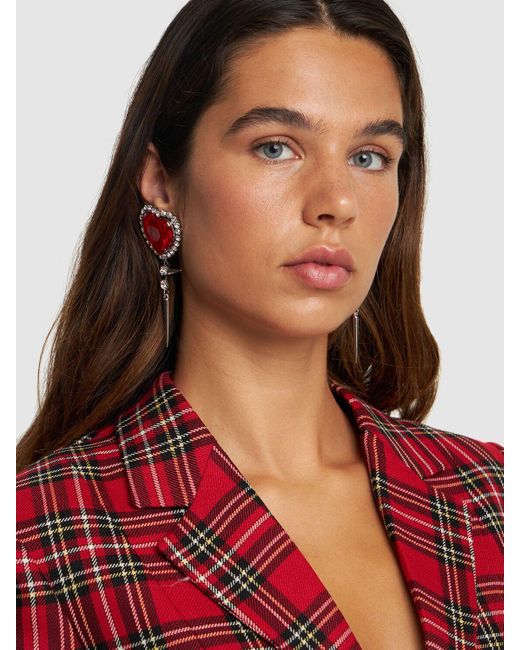 Alessandra Rich Red Heart Earrings W/ Spikes