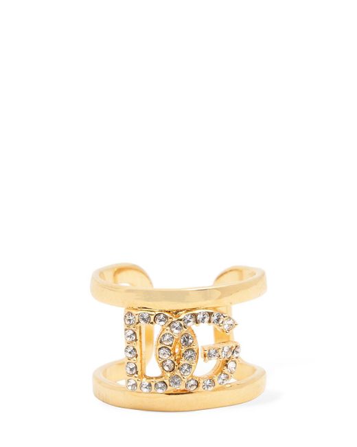 Dolce & Gabbana Metallic Dg Crystal Open Ring