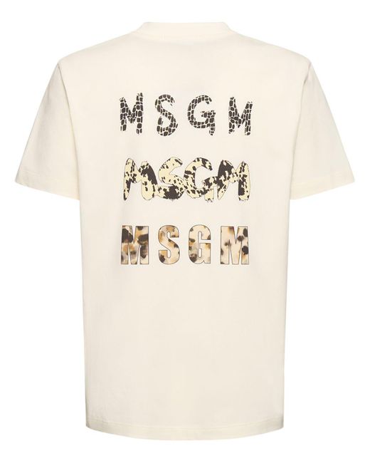 T-shirt in cotone con logo di MSGM in Natural