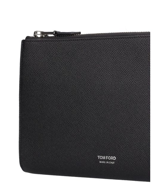 Tom Ford Black Small Grain Leather Pouch W/Strap for men