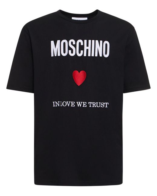 T-shirt in love we trust in jersey di cotone di Moschino in Black da Uomo