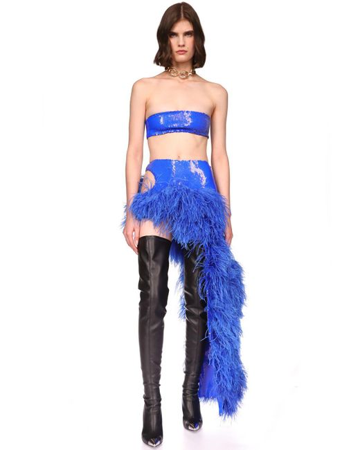 Donna Gonna Con Piume E Paillettes di David Koma in Blue