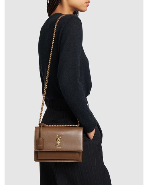 Saint Laurent Brown Medium Sunset Leather Shoulder Bag
