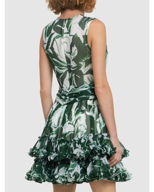Costarellos Green Marguerite Cutout Printed Chiffon Dress