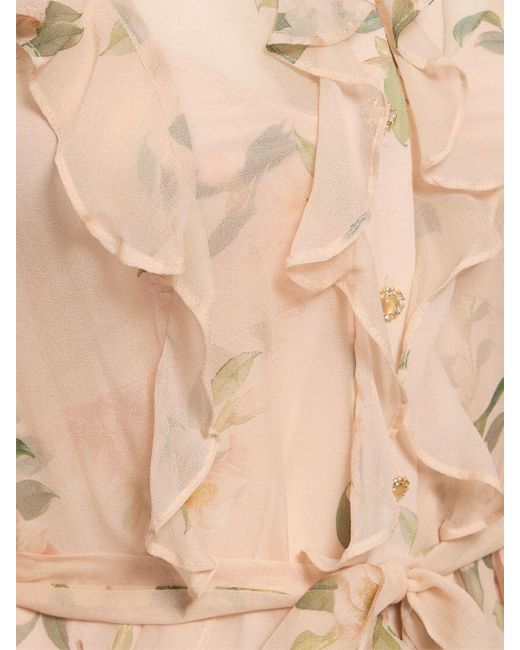 Robe courte en soie imprimée à volants natura Zimmermann en coloris Natural
