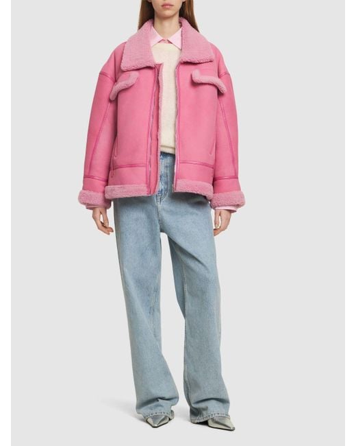David Koma Pink Suede Shearling Jacket