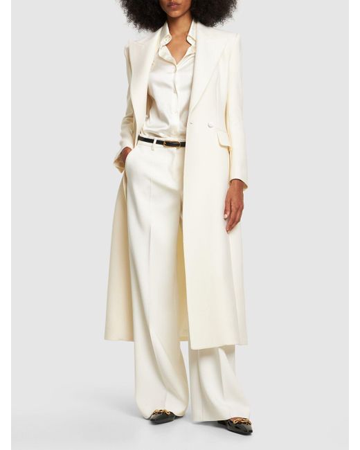 Cappotto lungo doppiopetto in cady di lana di Dolce & Gabbana in White