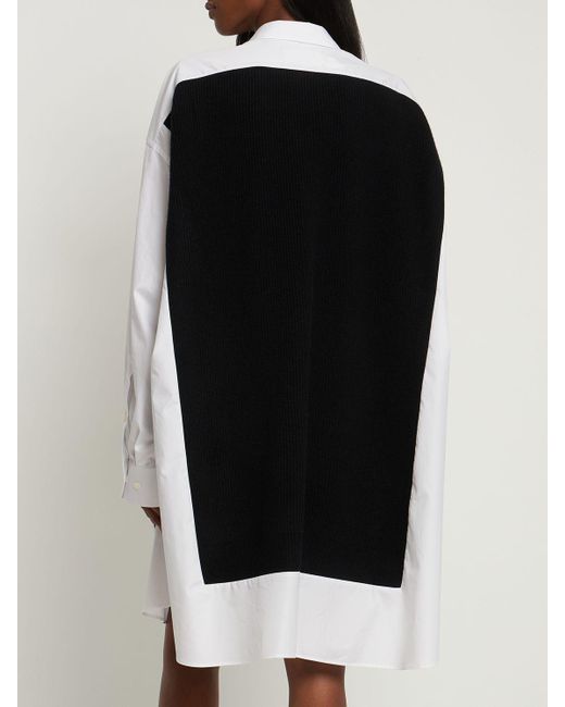 Maison Margiela Black Cotton Poplin & Knit Mini Shirt Dress