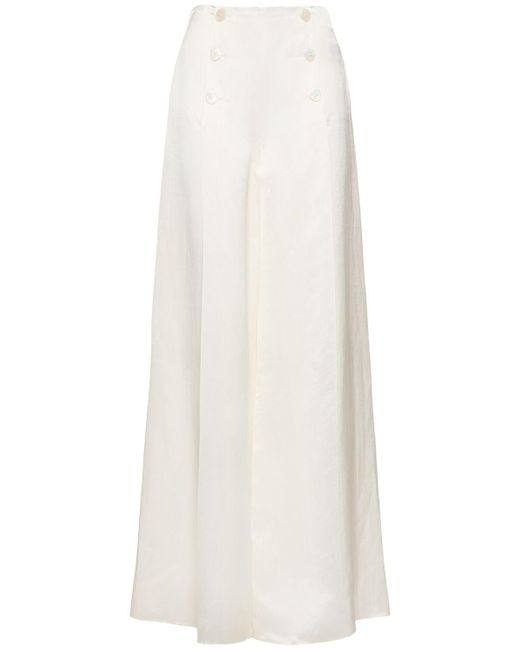 Ralph Lauren Collection White Linen Blend Split Wide Pants