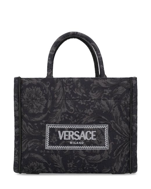 Borsa shopping piccola barocco jacquard di Versace in Black