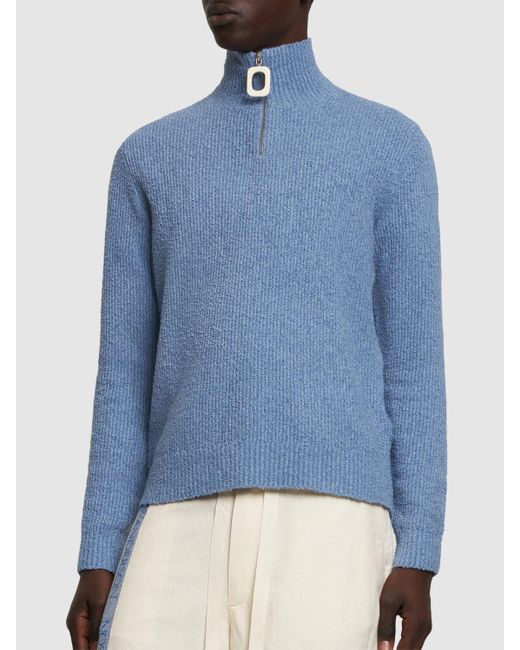 J.W. Anderson Blue Henley Half-Zip Cotton Knit Sweater for men