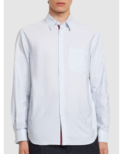 Gucci White Striped Cotton Poplin Shirt/Azure for men