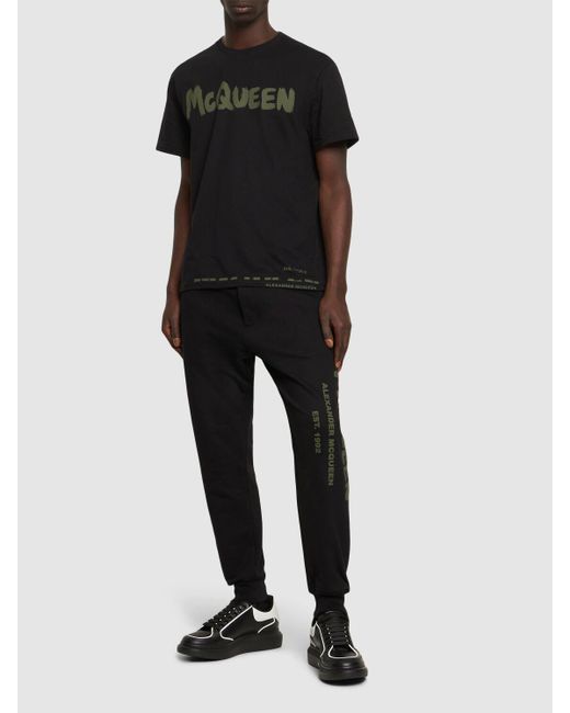Alexander McQueen Black Graffiti Logo Cotton T-shirt for men