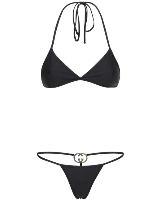 Gucci Sparkling Jersey Bikini Set in Black | Lyst