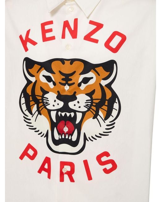 メンズ KENZO Tiger コットンポプリンシャツ White