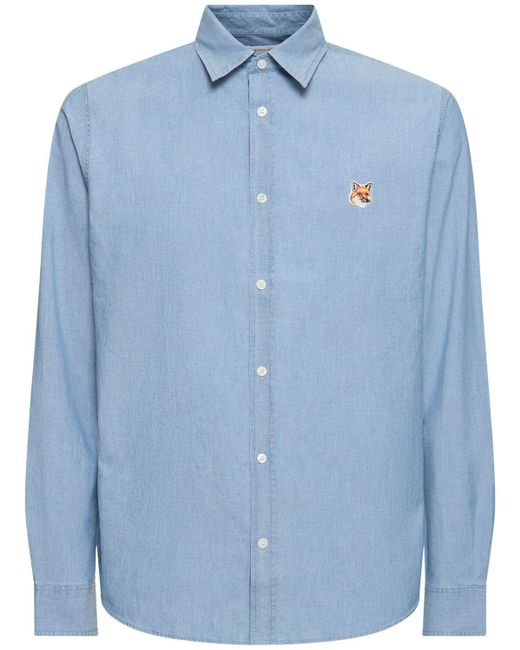 Maison Kitsuné Blue Fox Head Chambray Classic Shirt for men
