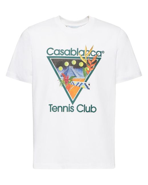 CASABLANCA Blue Tennis Club Print Organic Cotton T-shirt for men