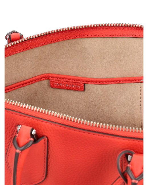 Tory Burch Red Mini Pebbled Swing Top Handle Bag