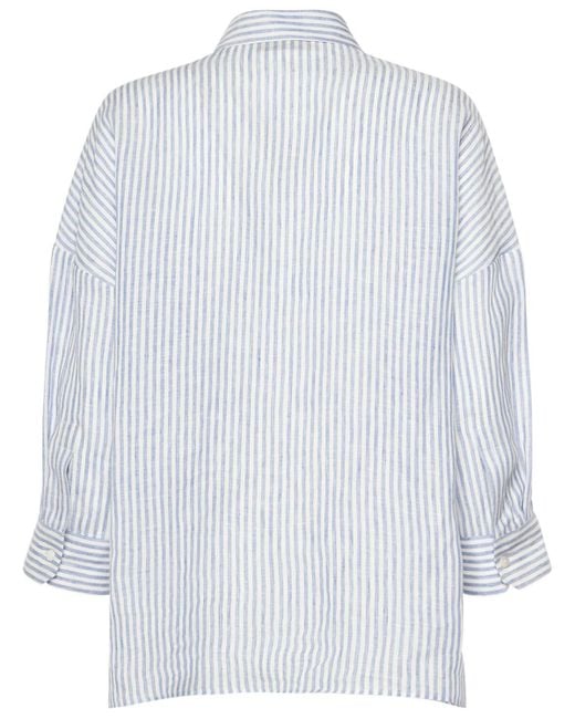 Weekend by Maxmara White Arduino Striped Linen 3/4 Sleeve Shirt