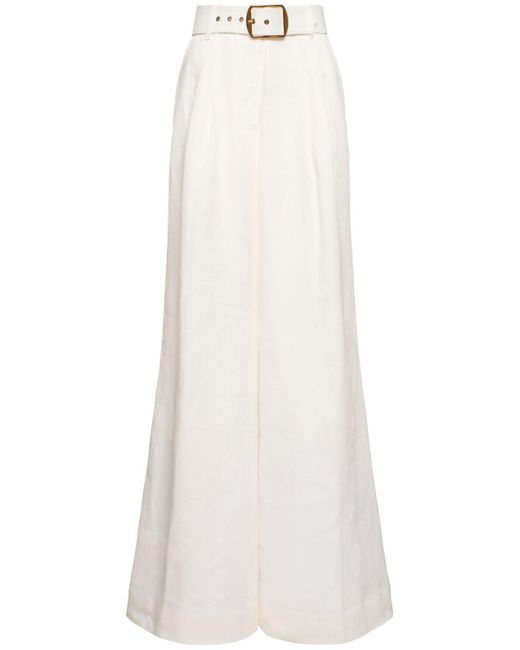Pantalon ample en lin taille haute Zimmermann en coloris White