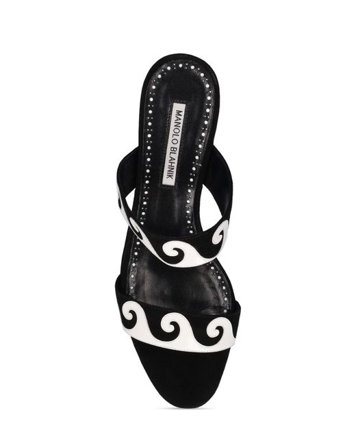 Manolo Blahnik Black 50mm Bemusa Suede Sandals