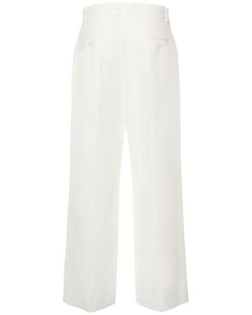 Weekend by Maxmara White Zircone Cotton & Linen Canvas Wide Pants