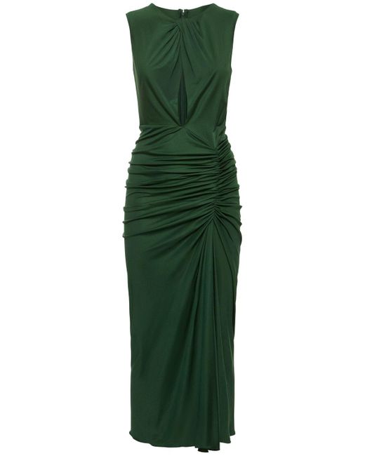 Costarellos Green Triss Ruched Jersey Midi Dress