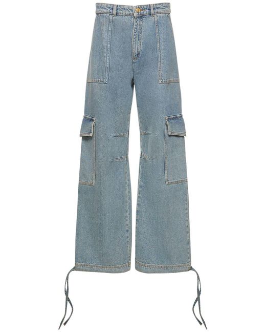 Jeans larghi cargo in denim di Moschino in Blue