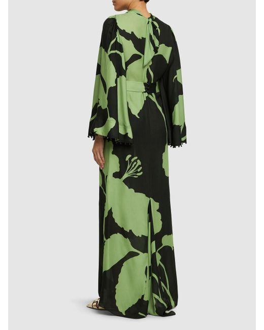 Johanna Ortiz Green Earthy Elegance Embroidered Silk Dress